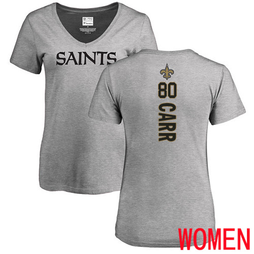 New Orleans Saints Ash Women Austin Carr Backer V Neck NFL Football #80 T Shirt->nfl t-shirts->Sports Accessory